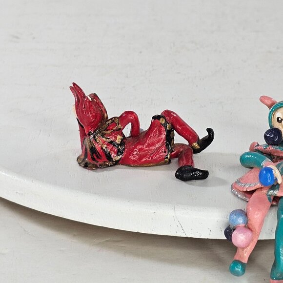 Vintage Handmade Harlequin Jester Figurine Set Signed FLAWS - Picture 5 of 10